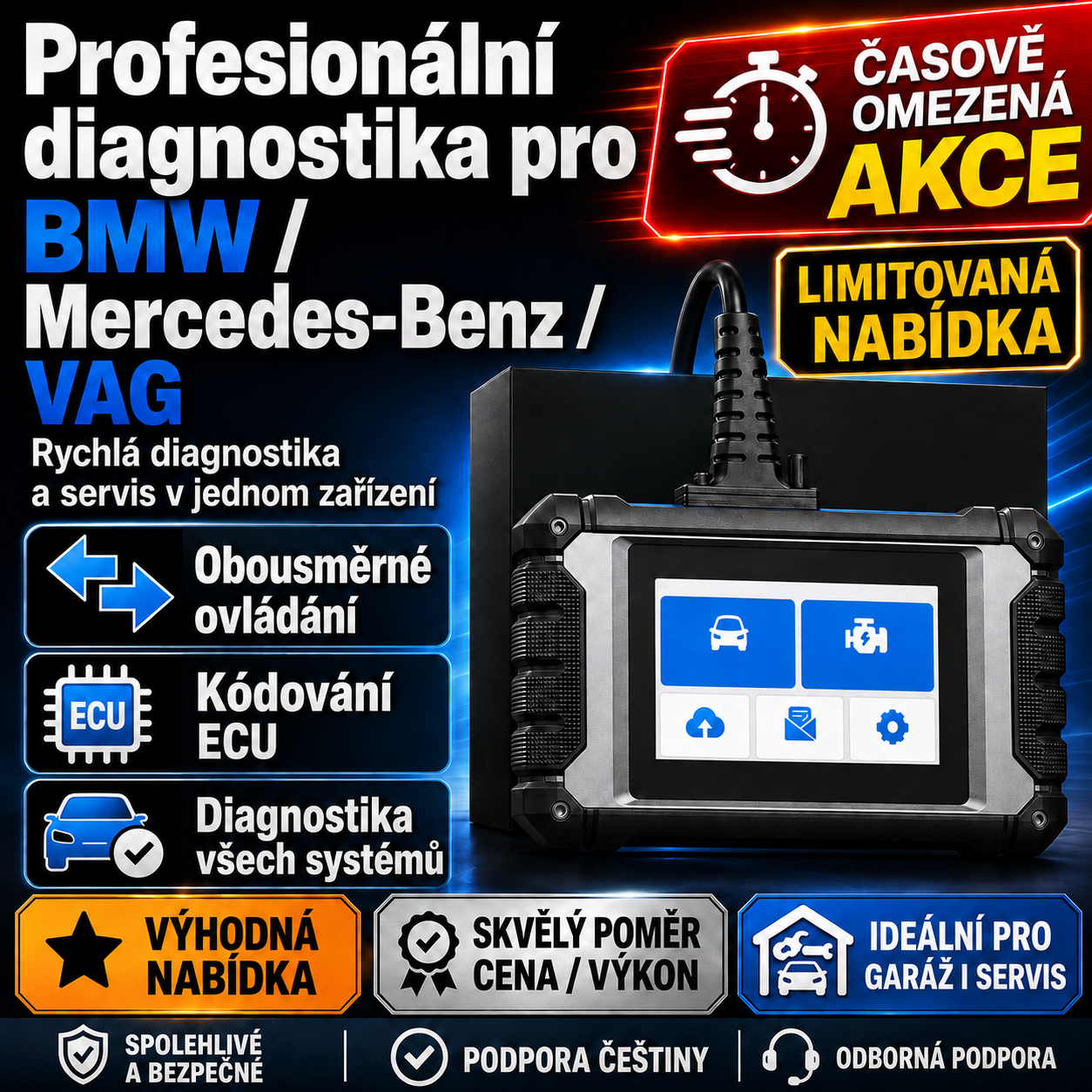 Profesionální diagnostika 4″ pro Mercedes-Benz, BMW a VAG