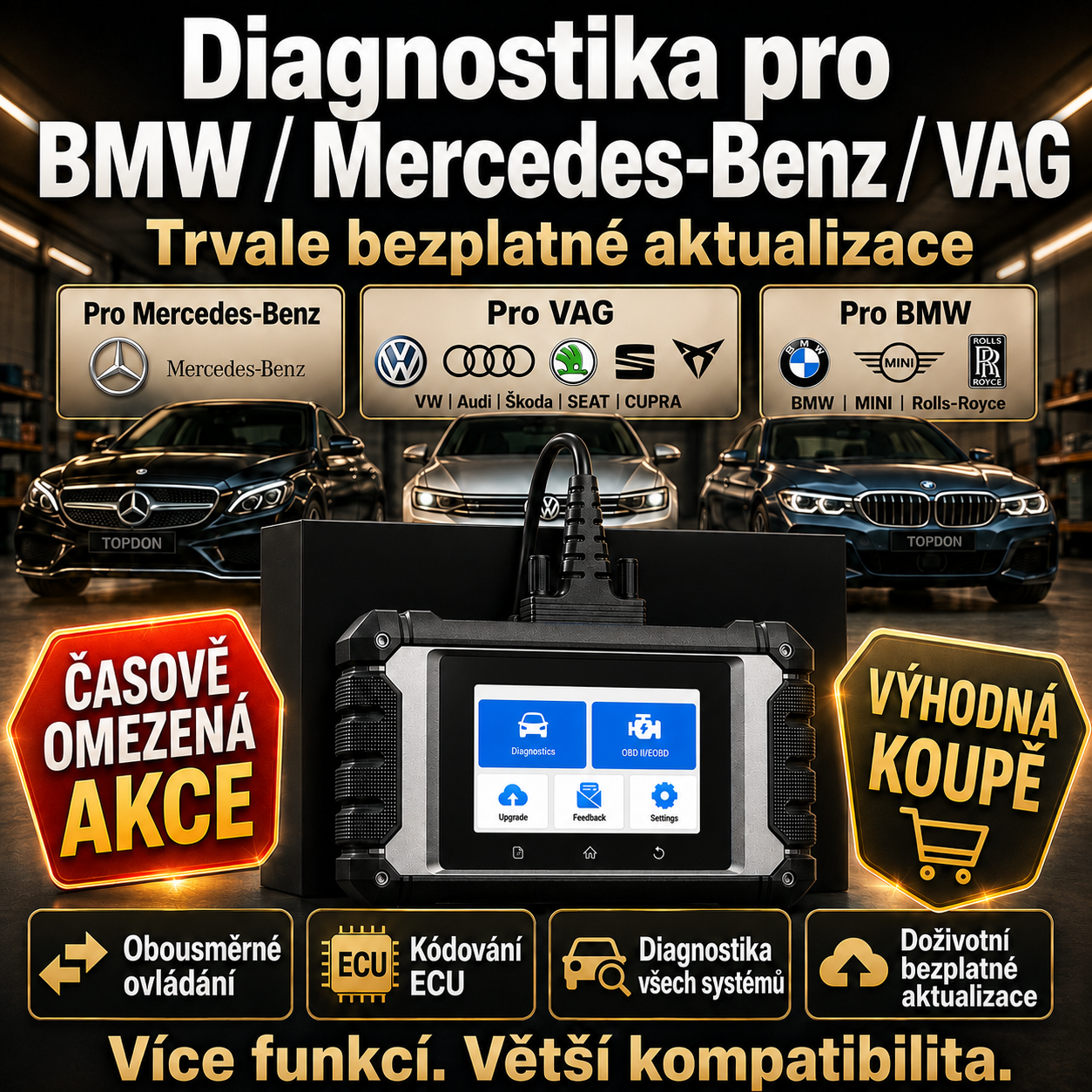 Profesionální diagnostika 4″ pro Mercedes-Benz, BMW a VAG