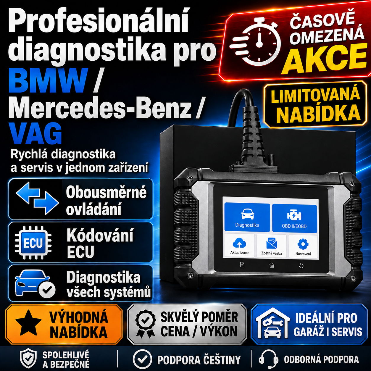 Profesionální diagnostika 4″ pro Mercedes-Benz, BMW a VAG
