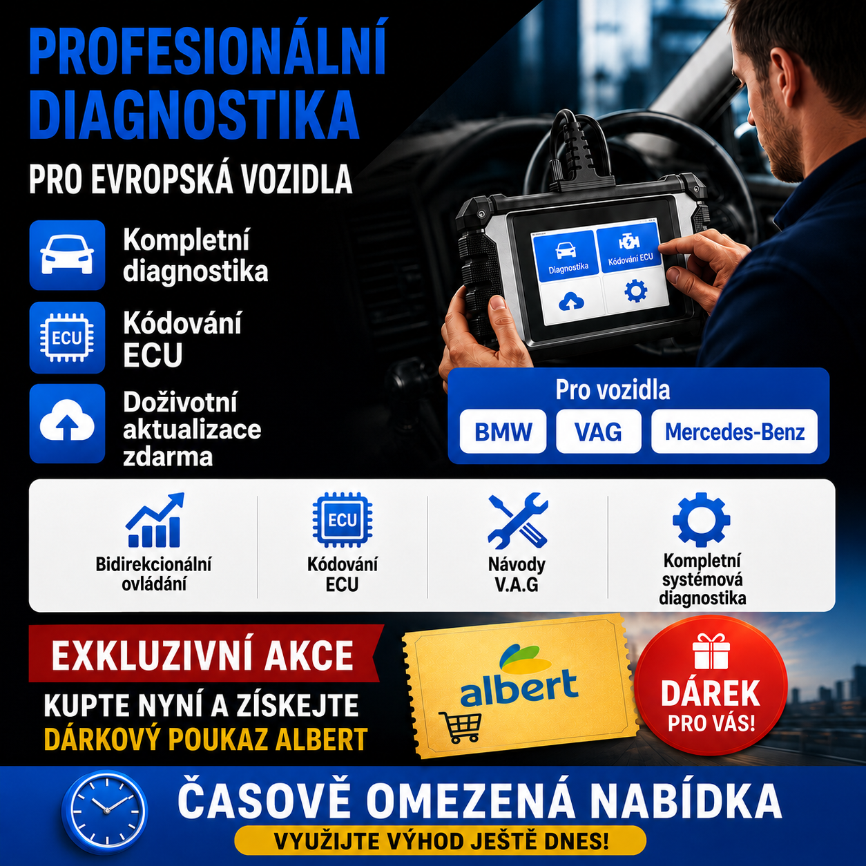 Profesionální diagnostika 4″ pro Mercedes-Benz, BMW a VAG